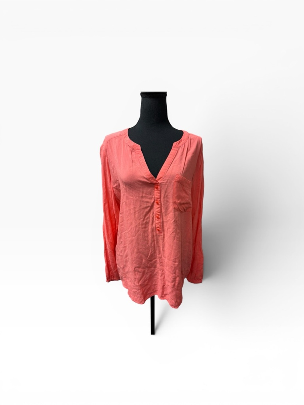 LOFT Peach Popover Blouse Large Long Sleeve Lightweight Rayon Casual Top